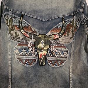 Grace Blue Jean Jacket with Multicolor Embroidery